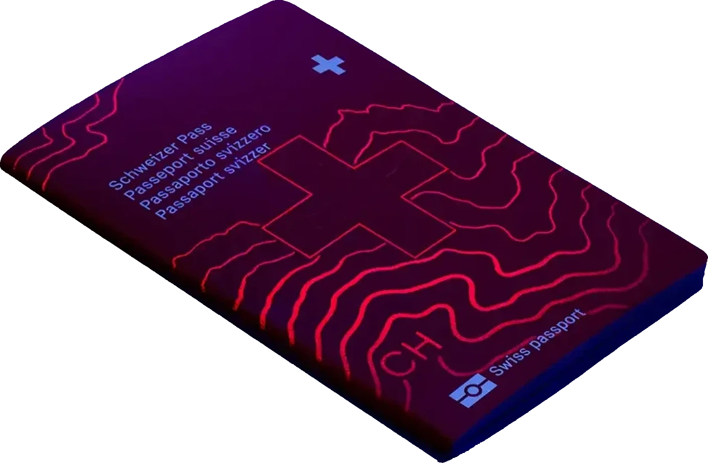 The Swiss passport cover under UV light